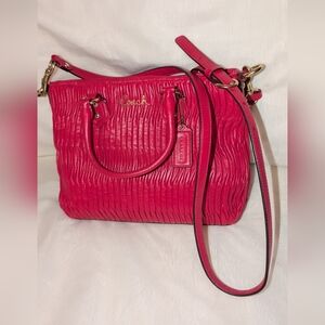 Coach Ashley Gathered Leather Mini Tote Raspberry Pink Gold Hardware EUC